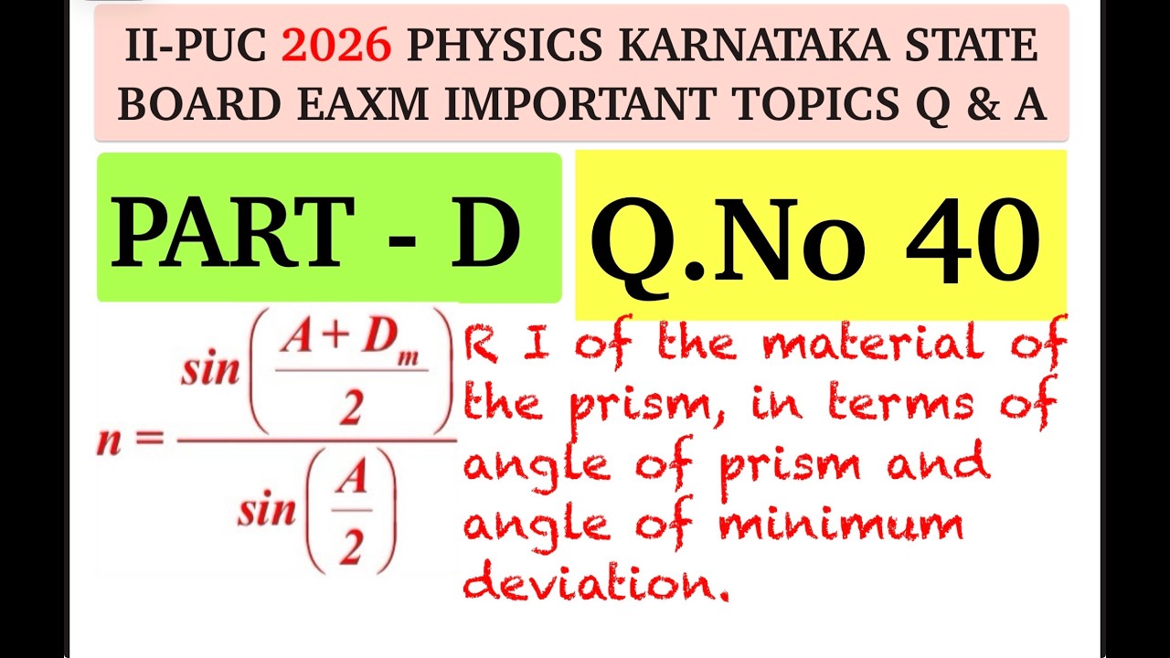 RI  of the material of the prism. in terms of angle of prism & angle of minimum deviation