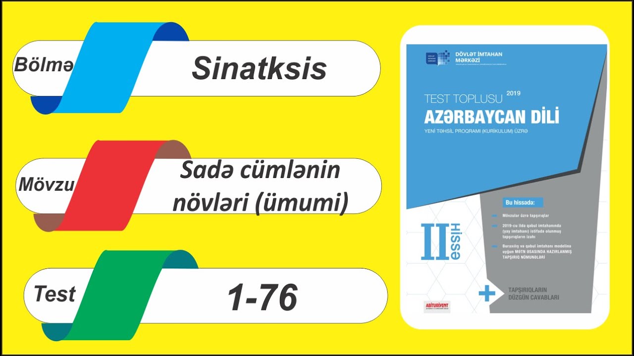 DİM-in Test toplusu II hissə / Sadə cümlənin növləri (ümumi) / 1-76