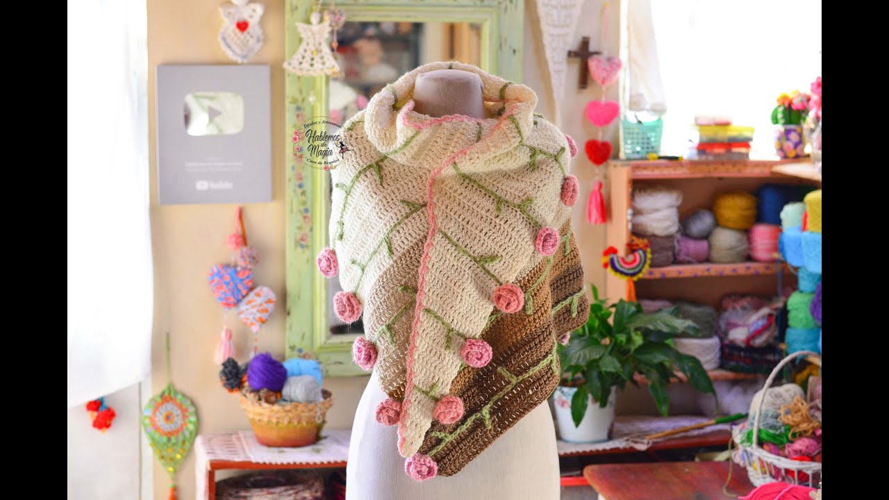 Bufandon o chal de rosas!!! ( Paso a paso en crochet)