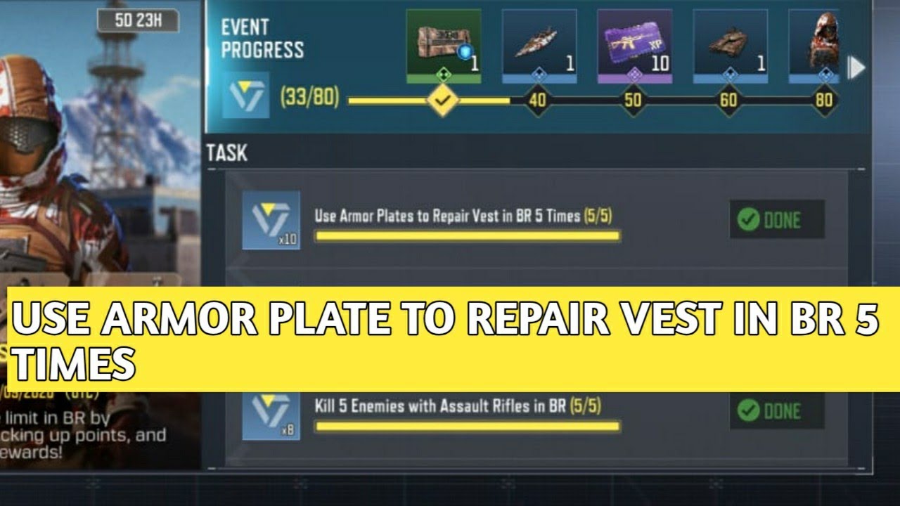 USE ARMOR PLATES TO REPAIR VEST IN BR 5 TIMES SURVIVAL SKILLS CALL OF DUTY MOBILE COD MOBILE CODM