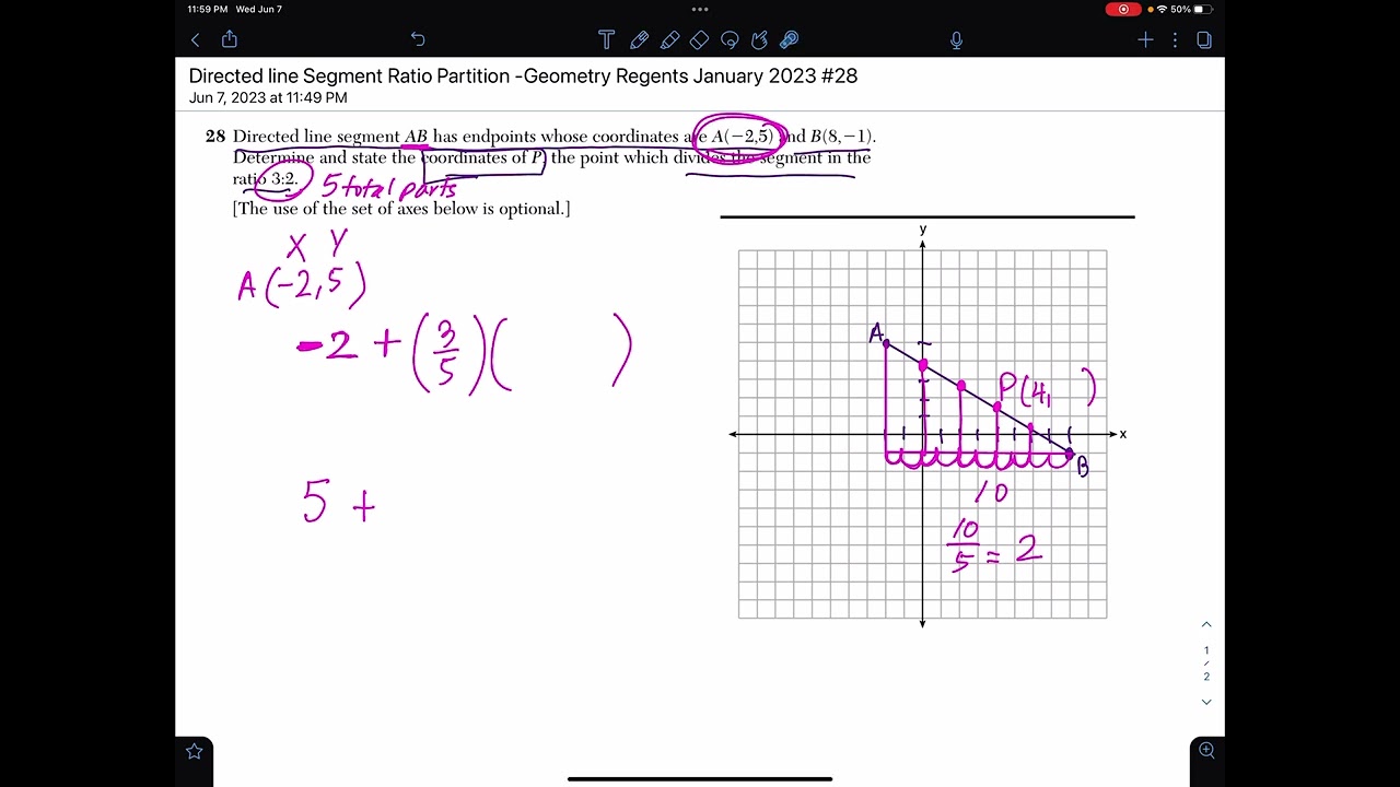 Directed Line Segment Ratio Partition -Geometry Regents January 2023 #28