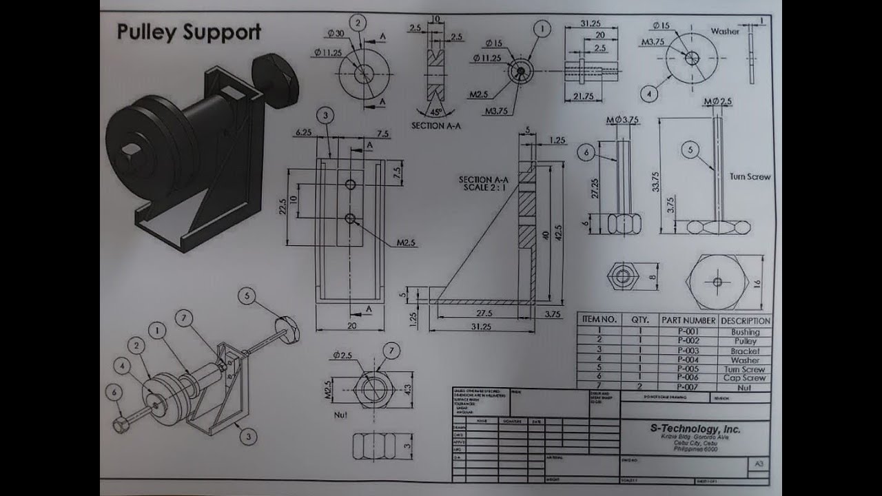 Pulley Support AutoCAD 3D Drawing - Arabic