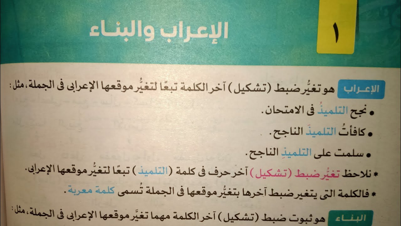 شرح درس (الإعراب والبناء)من كتاب الامتحان للصف الثاني الإعدادي الترم الأول 2024