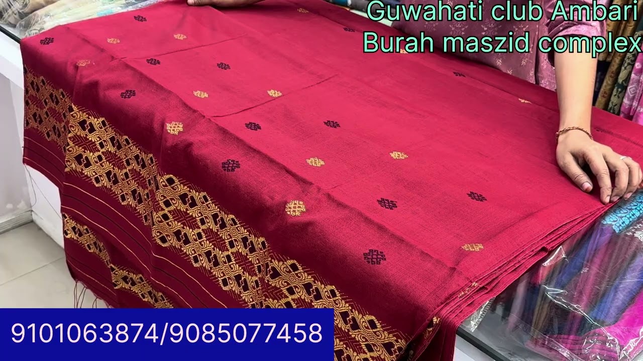 Handwoven Pure cotton mekhela sador with side pari and blouse piece 