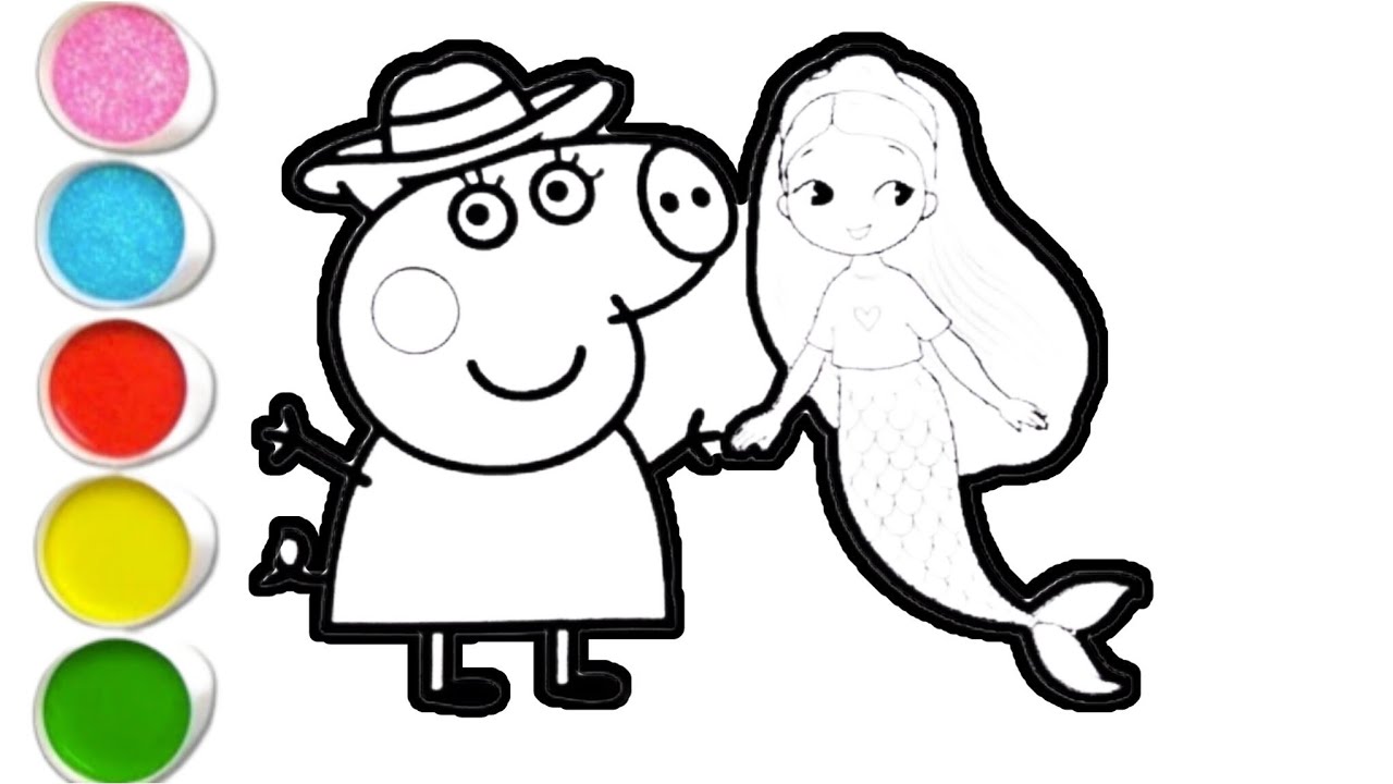 Peppa pig With Mermaid Drawing Painting & Colouring For kids & Toddlers ll Easy Kids Drawing 
