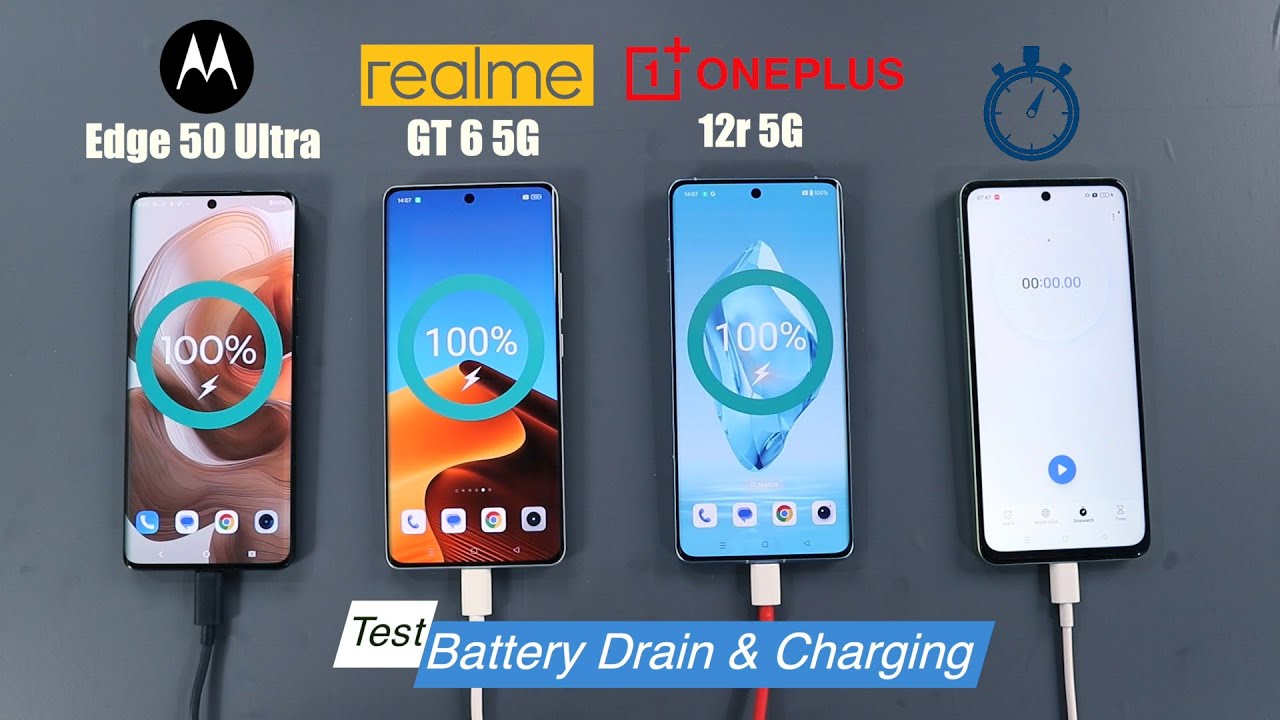 Realme GT 6 Battery Drain & Charging Test Vs Motorola Edge 50 Ultra Vs OnePlus 12r