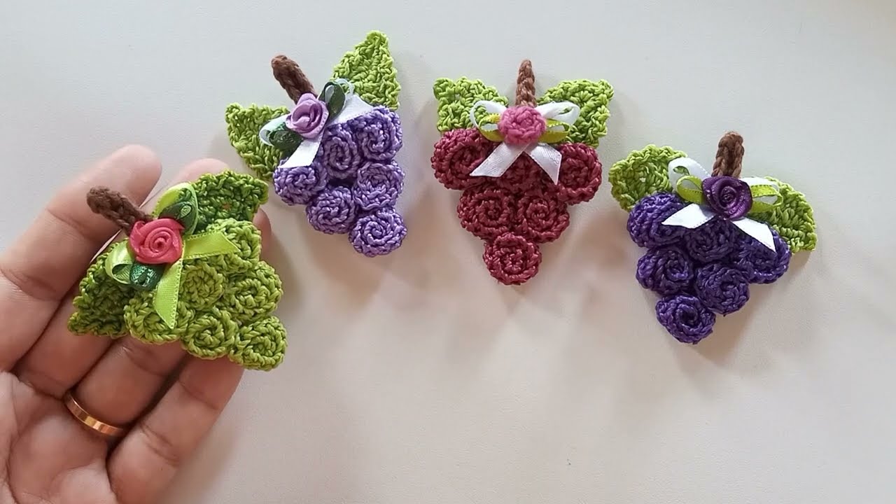 UVA DE CROCHÊ PARA APLICAÇÃO OU IMÃ DE GELADEIRA 🍇🍇