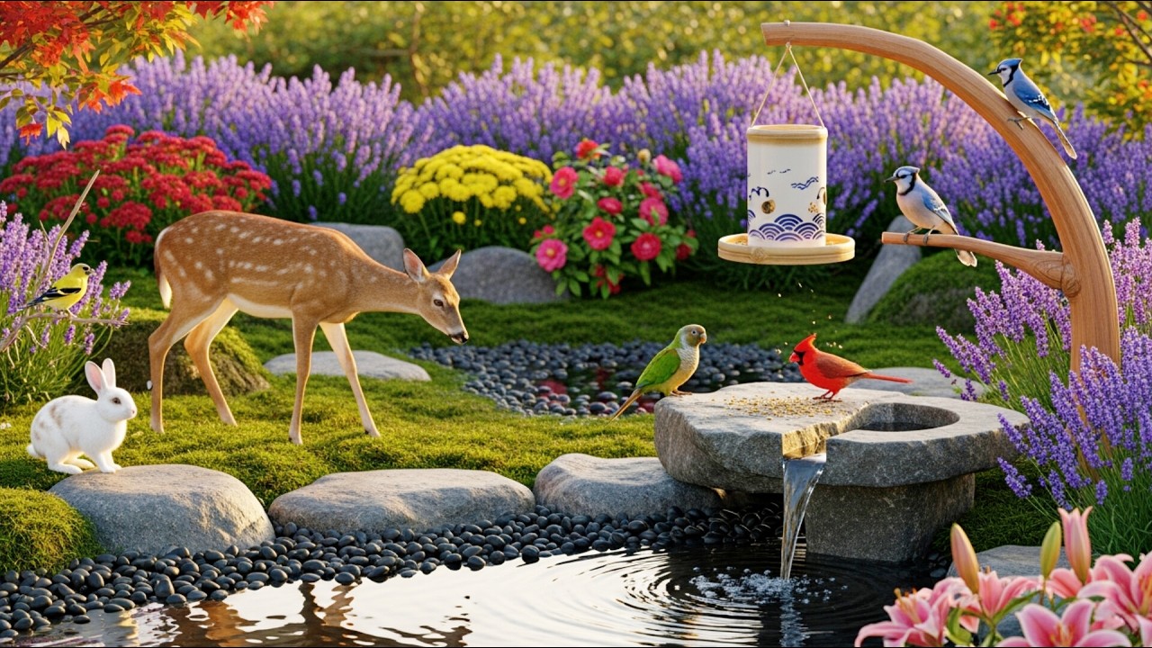 🔴 4K Cozy Garden Bird Feeder – Cardinals, Blue Jays,Goldfinch & Nature Sounds | Relaxing • Cat TV