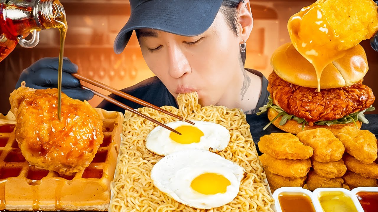 ASMR MUKBANG | Fried Chicken & Waffles, Indomie Mi Goreng, Chicken Nuggets, Chicken Sandwich