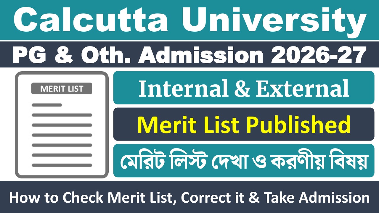 Calcutta University PG Admission Merit List 2026-27: Checking, Correction & Take Admission