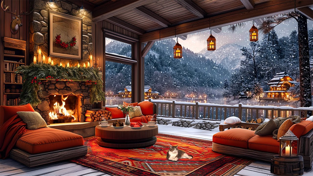 Sweet Winter Porch Ambiance in the Morning Snowfall ☕ Relaxing Jazz Background Music for Work, Study