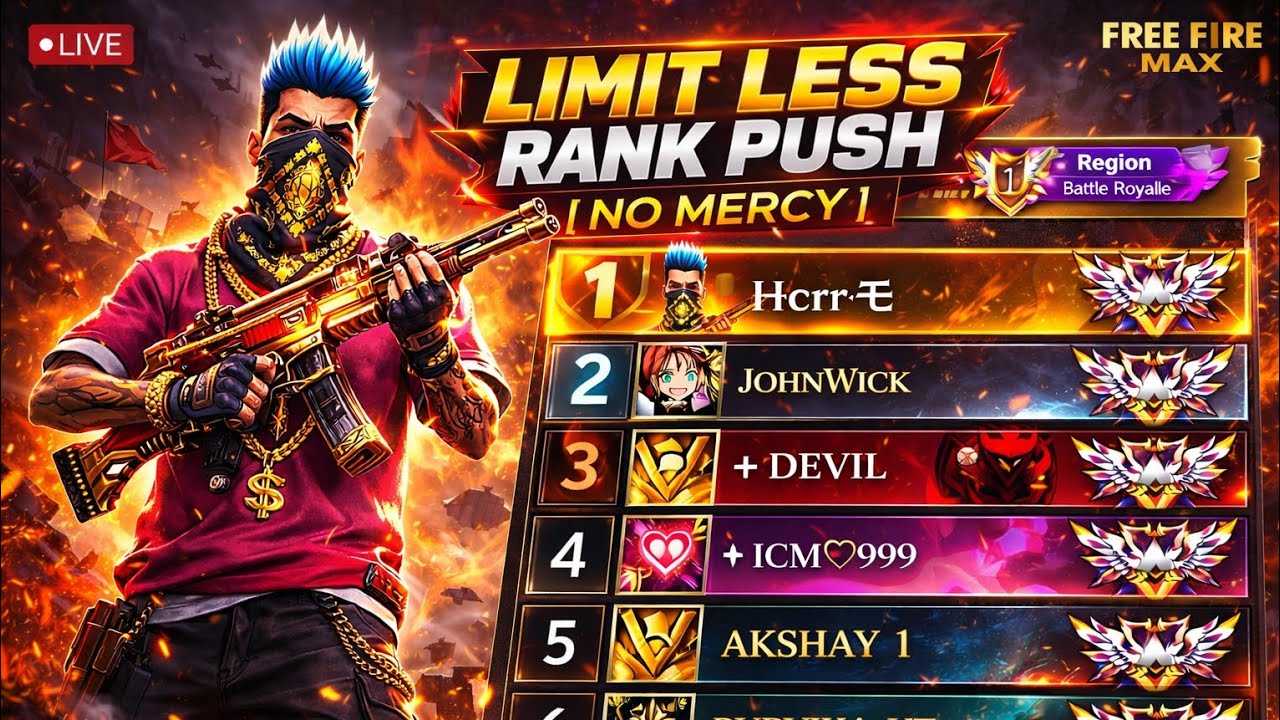 🔴 Telugu Freefire Gaming. Limit Less Rank push  In Br match.In Live 🔴