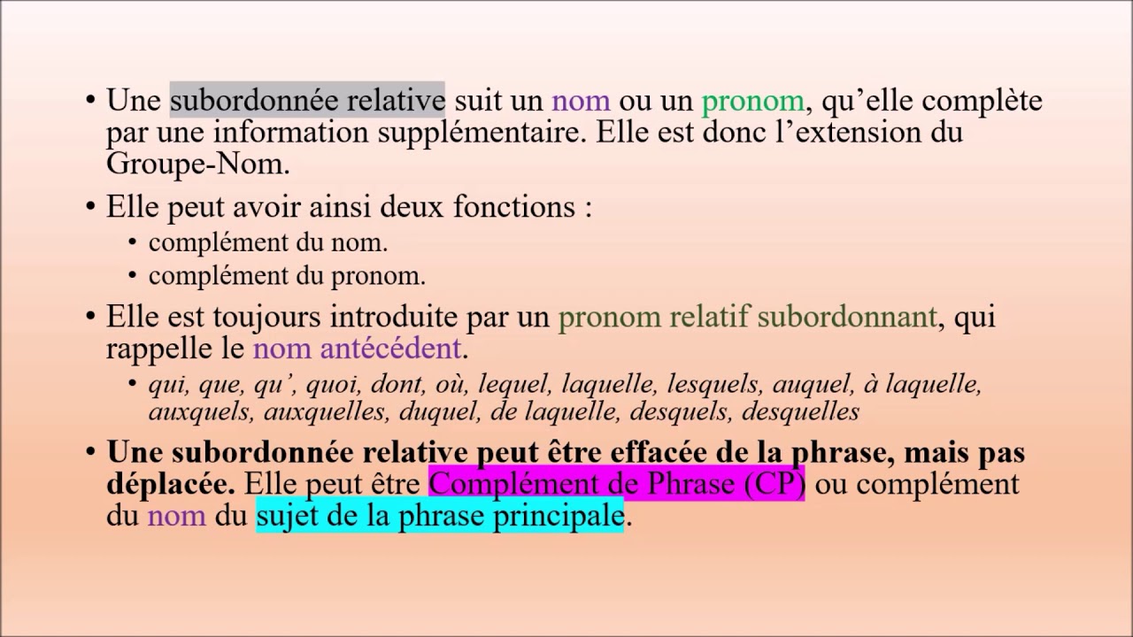 Phrase XI : la subordonnée relative