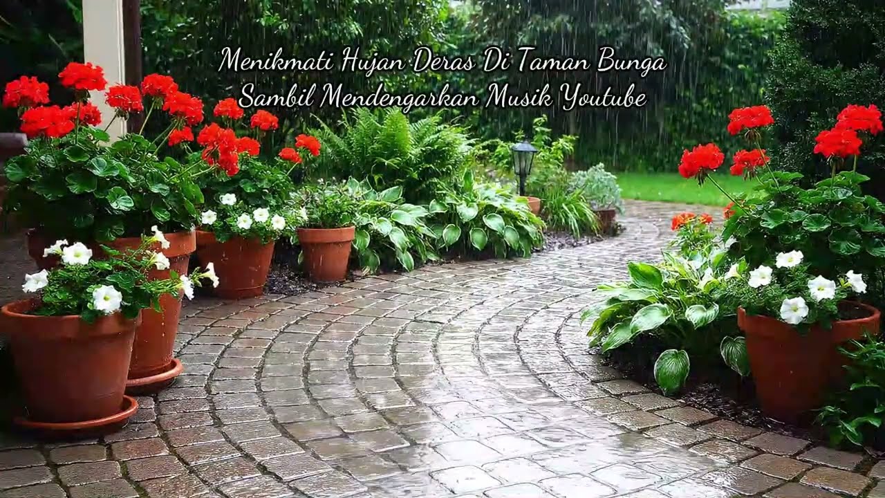 Suasana Hujan Deras di Taman Bunga | Relaxing Rain Garden