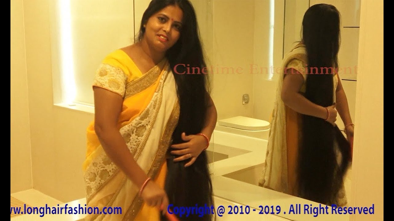 Easy Detangle Long Hair | Indian Woman with Yellow Saree Maintaining Long Hair