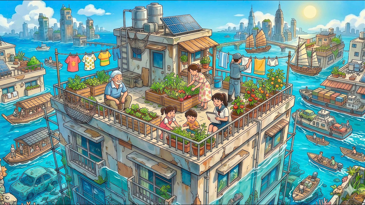 What Life Looks Like After the Flood: A Peaceful Day in the Floating City | Ghibli - Style Video