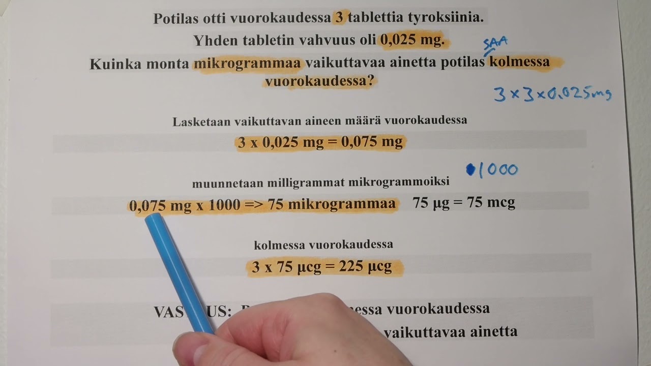 L&auml;&auml;kelasku: tabletit, mikrogrammat, yksik&ouml;nmuunnos