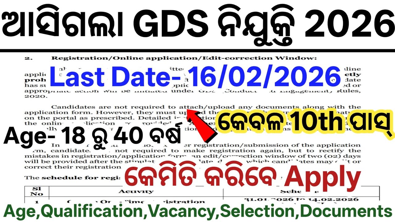 Odisha Post Office GDS Recruitment 2026// Post Office GDS Apply Online// Odisha New Govt Jobs 2026