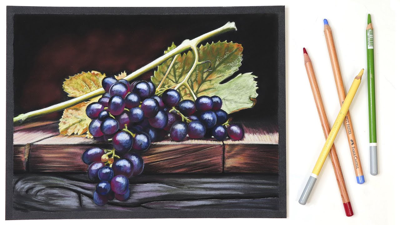 Как нарисовать натюрморт в стиле барокко 🍇 Виноград пастельными карандашами