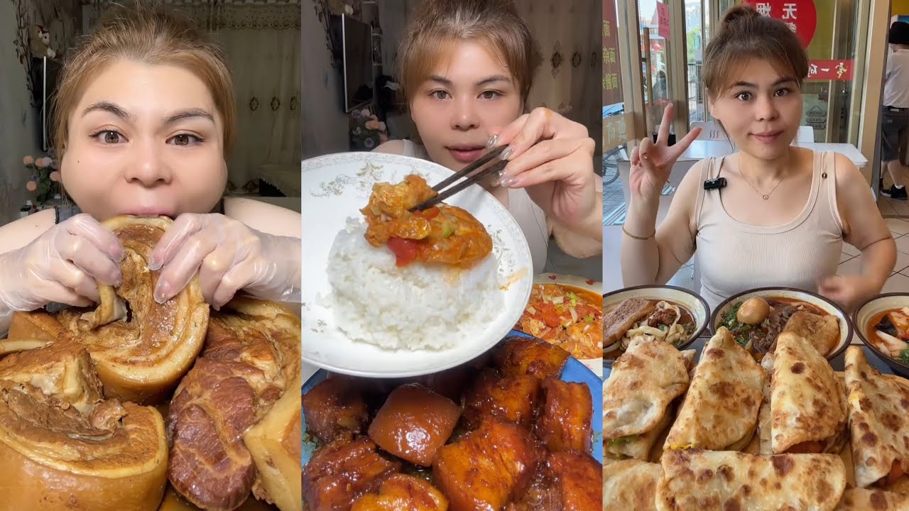 Mukbang #: Eat pig brain belly pork, Fried skewers #noodles #pork #delicious #cook