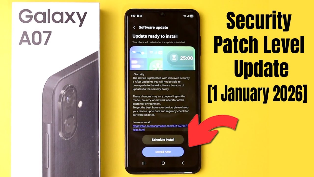 Samsung Galaxy A07 Security Patch Level Update  - 1 January 2026