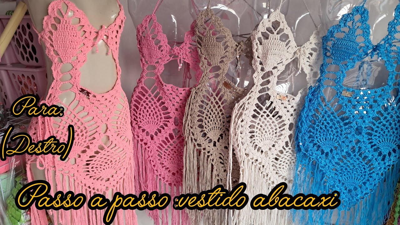 📢📢Passo a passo vestido /saída praia ponto abacaxi em croche/ versão destro