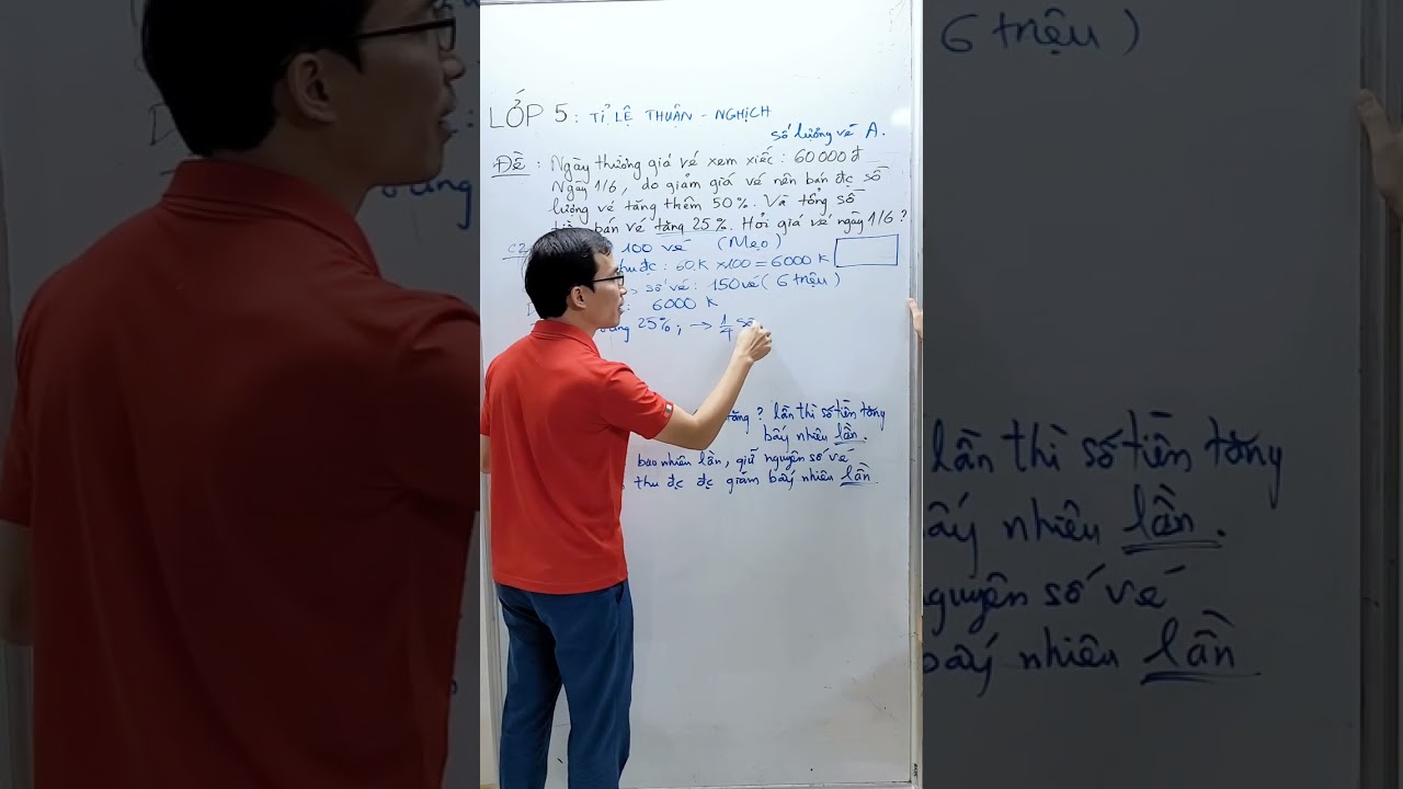 Toán lớp 5 - Luyện giải đề - Tỉ lệ thuận nghịch - Giảm giá vé - Tăng số tiền thu được