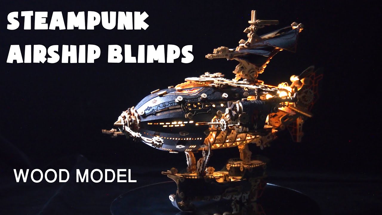 Steampunk Airship Blimps 3D Wooden Puzzle Model Building Kit with LED Light