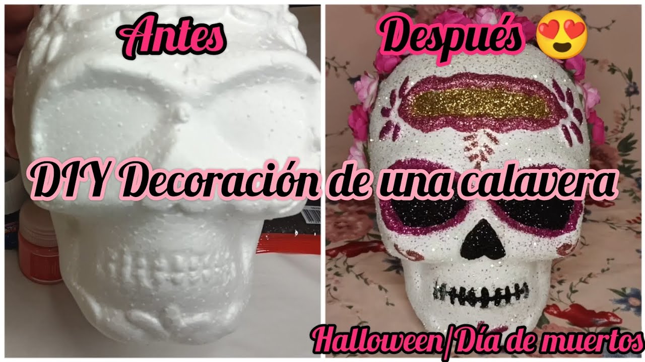 DIY Decoración de una calavera de unicel Glam #decoracion#diy#diademuertos#halloween##glam#rosa