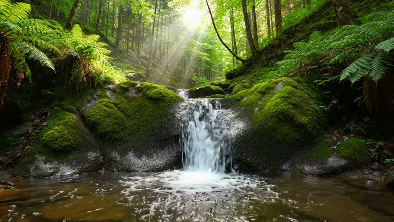 Aliran hutan tropis ASMR yang menenangkan, menciptakan suara bising putih terus menerus, meditasi