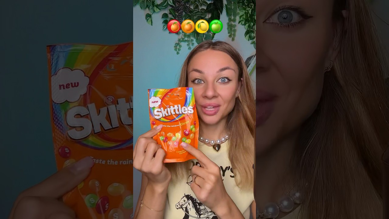 Eating new citrus skittles candies 😇