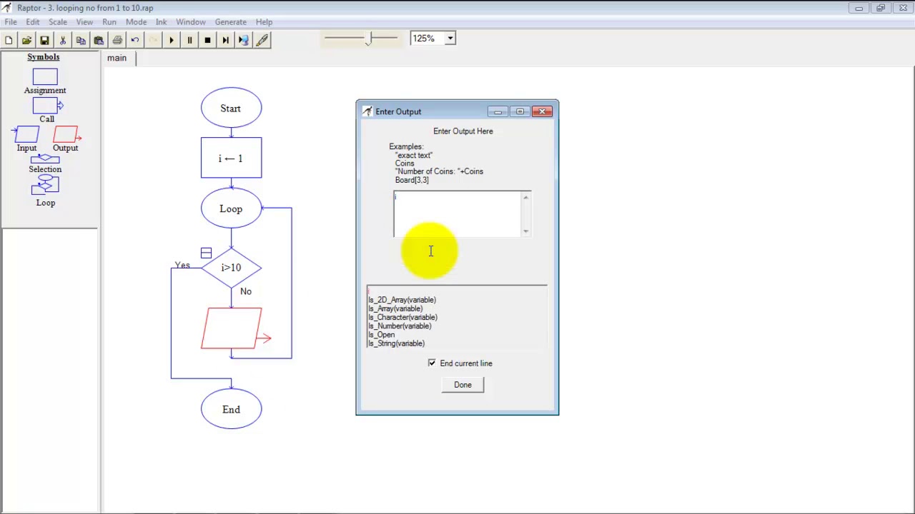 RAPTOR: Flowchart to display numbers from 1 to 10