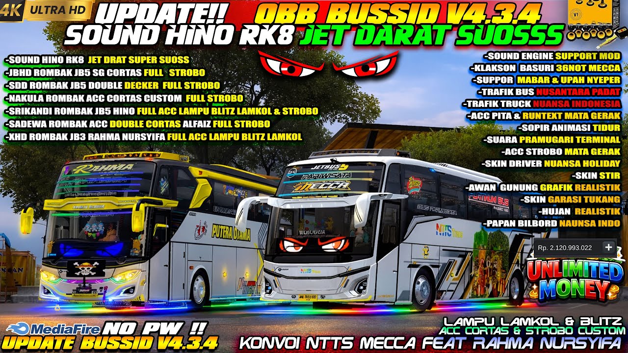UPDATE BUSSID V4.3.4 !! OBB BUSSID V4.3.4 TERBARU SOUND HINO RK8 JET DARAT GRAFIK ETS2 SUPER HD 4K