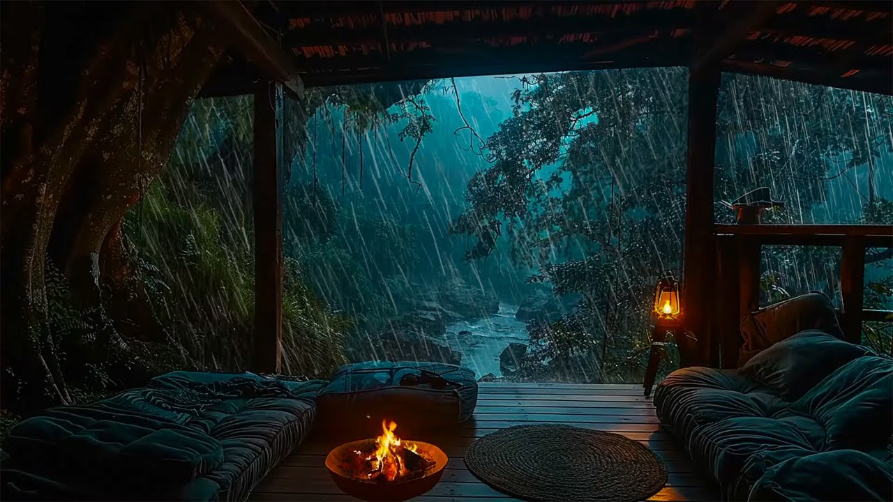 Extreme Rainfall & Stormy Night 🌧️ Fireplace Comfort | Fall Asleep to Powerful Rain Sounds