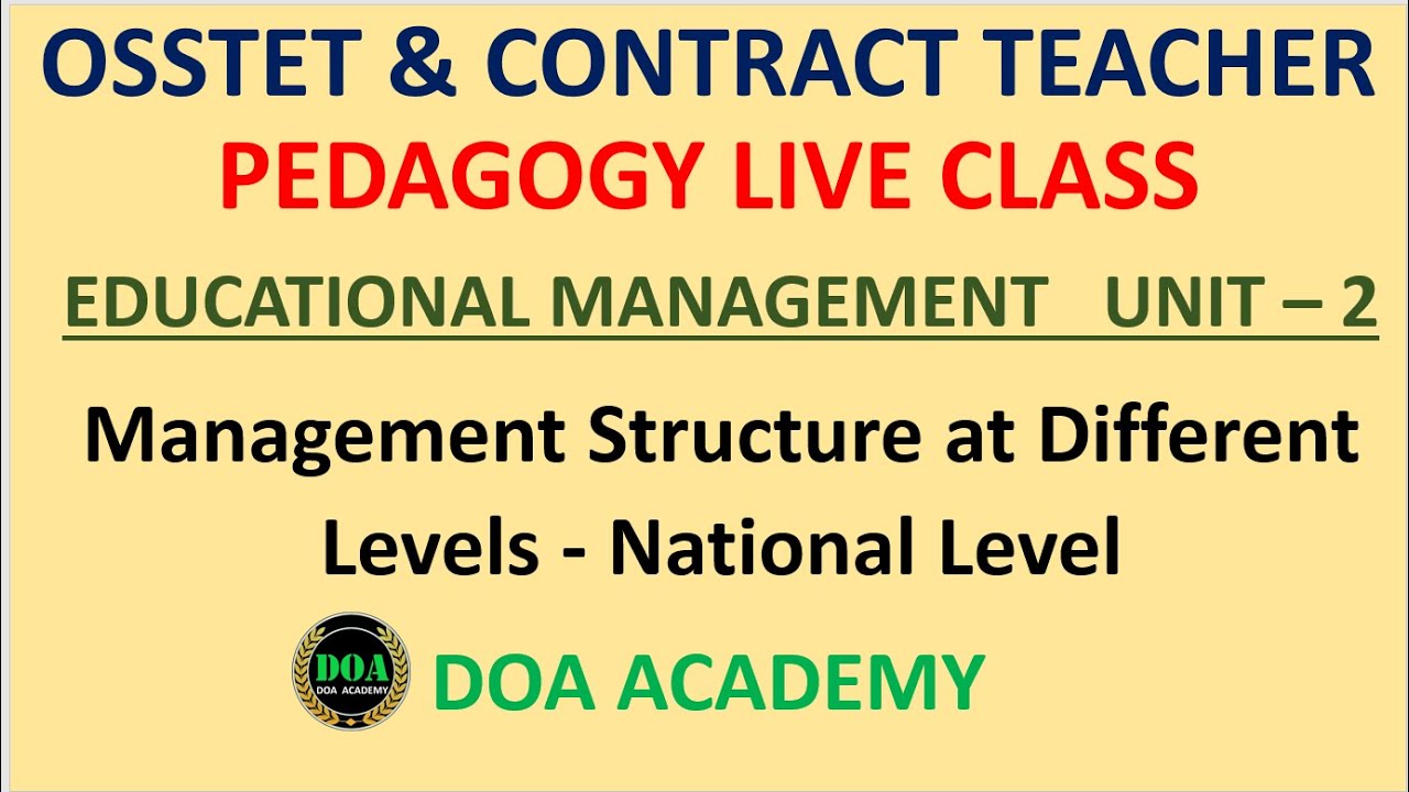 EDUCATIONAL MANAGEMENT UNIT 2 Management Structure at National Level OSSTET – 2021 PEDAGOGY