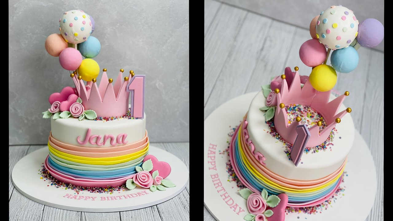 Rainbow, Crown & Balloon Cake