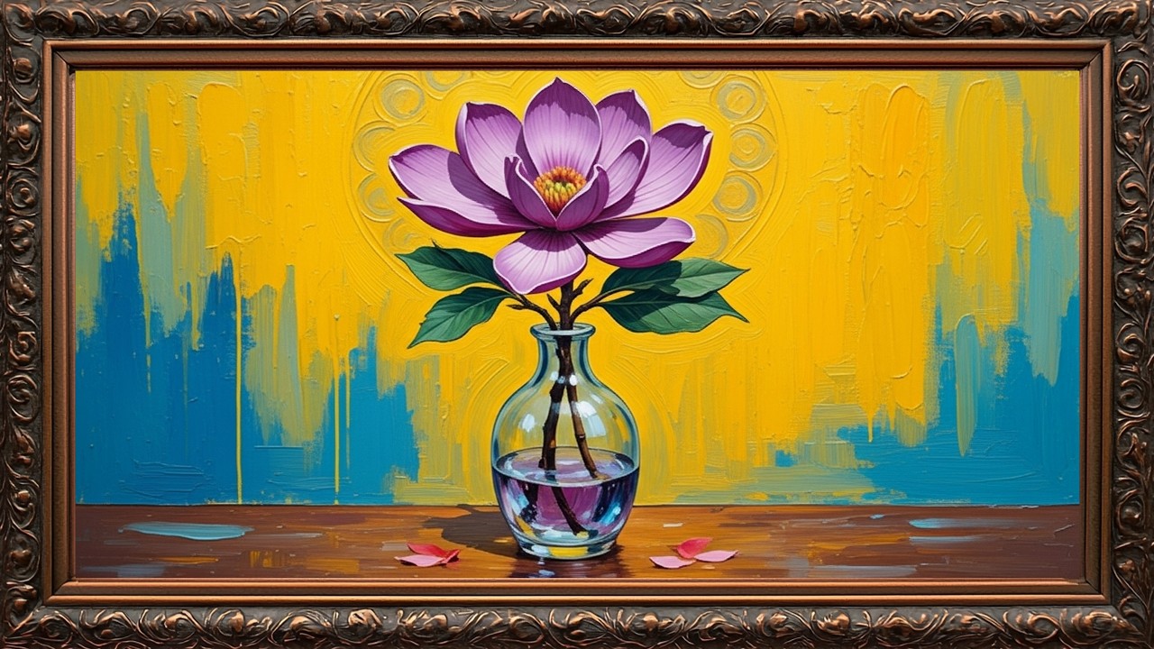 Flower Oil Painting on Vintage TV Frame 📺 Classic Art Display for Sleep, Study & Calm Ambience
