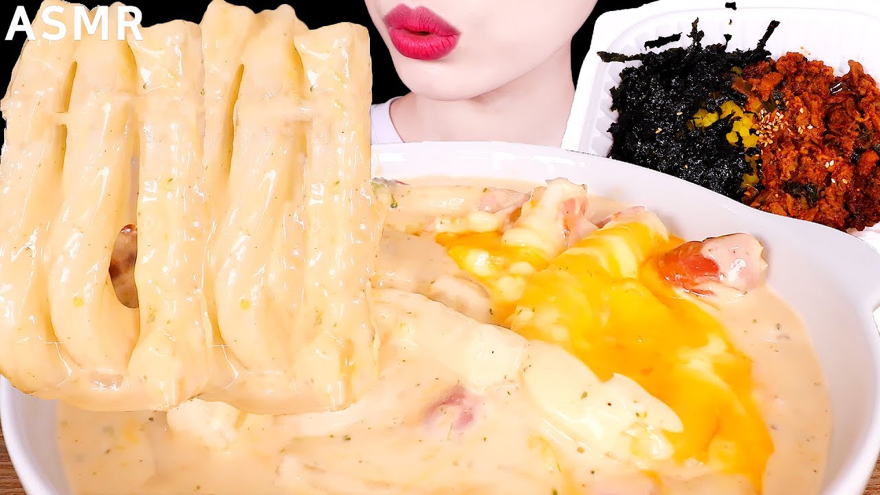 ASMR MUKBANG｜SPICY CREAM TTEOKBOKKI, BUNMOJA NOODLES 엽떡 매콤크림떡볶이, 분모자, 오돌뼈밥 EATING SOUNDS 먹방