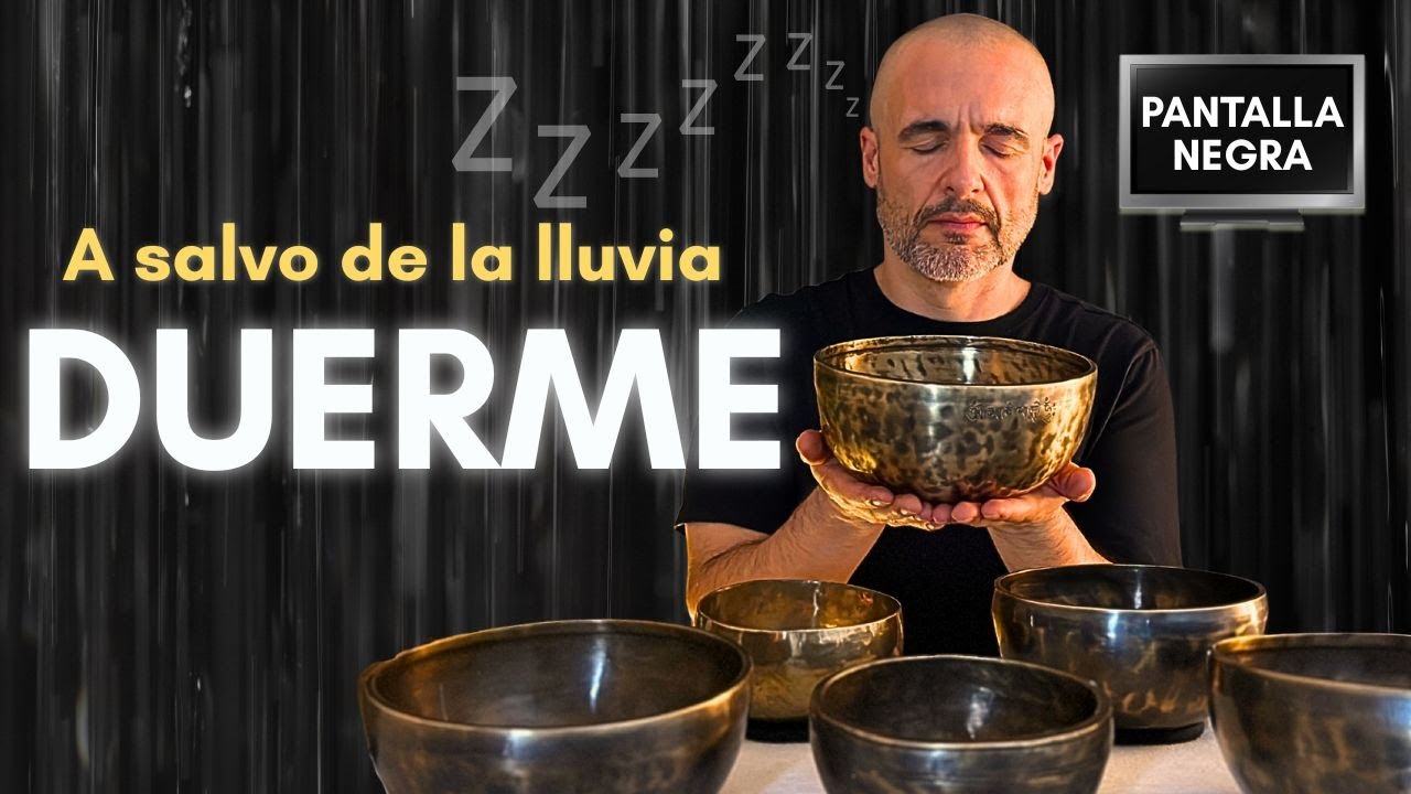 Duerme profundamente y alivia el insomnio con cuencos tibetanos y lluvia | Pantalla negra