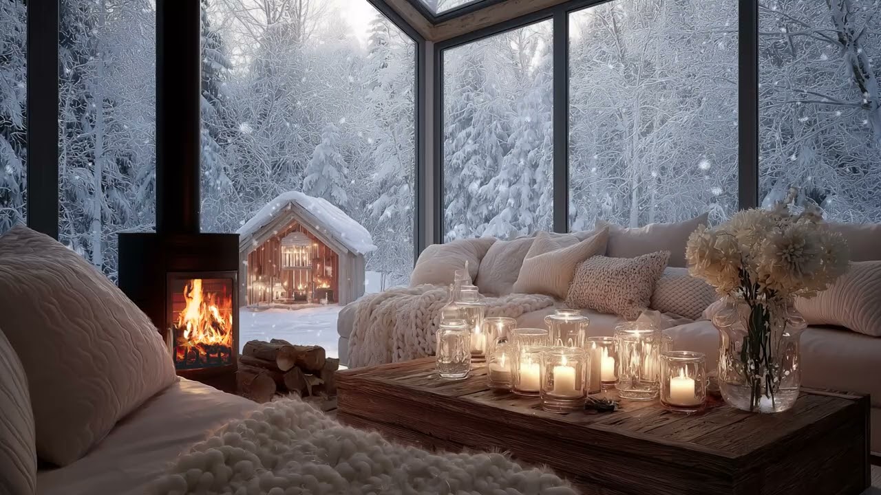 Study Focus Piano Music with Crackling Fireplace 🔥 Calm Winter Room Ambience