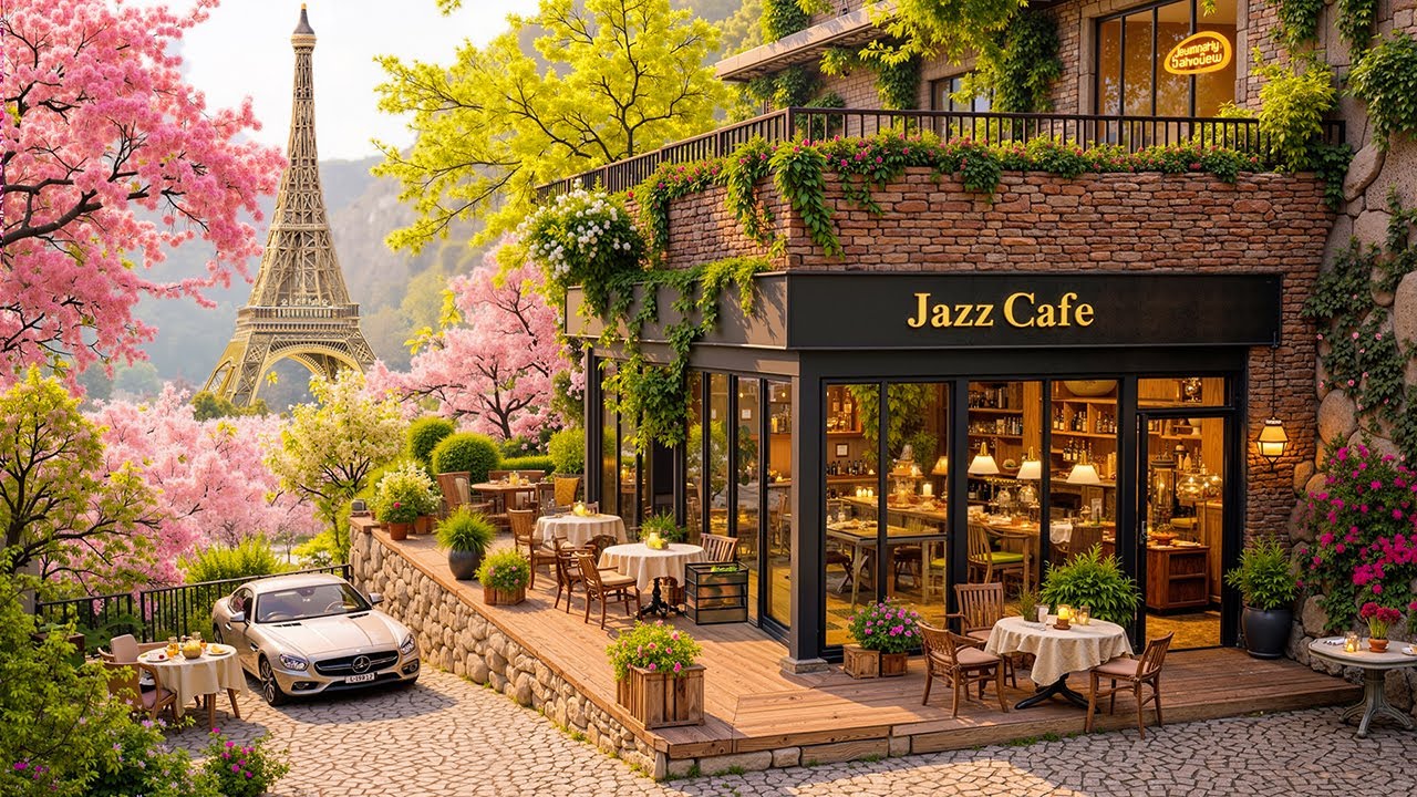 Corner Coffee Shop Ambience in Paris 🌸 Relaxing Smooth Jazz Music for a Good Mood | Sping Jazz Cafe