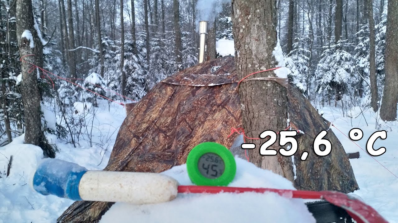 -25 ℃ один в лесу в палатке с печкой. Зимняя рыбалка без рыбы. Комплект: Спутник 3 и Кабанчик.