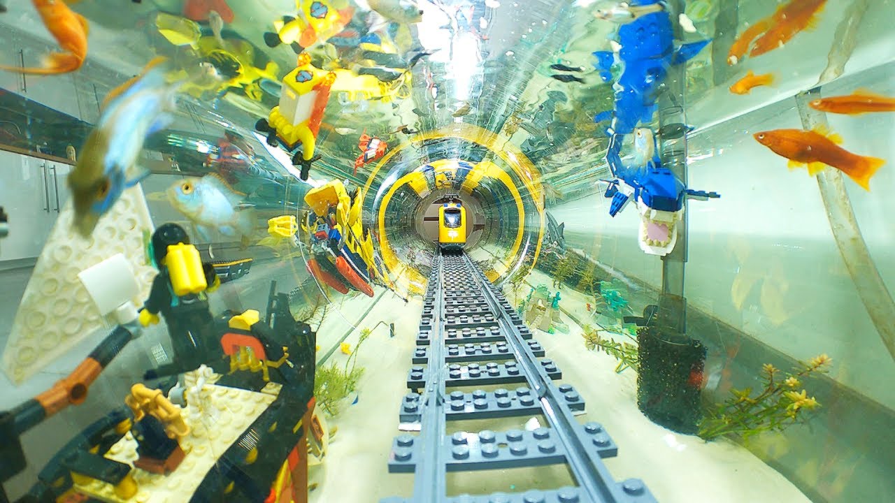 Underwater Lego Train through Aquarium with fish
