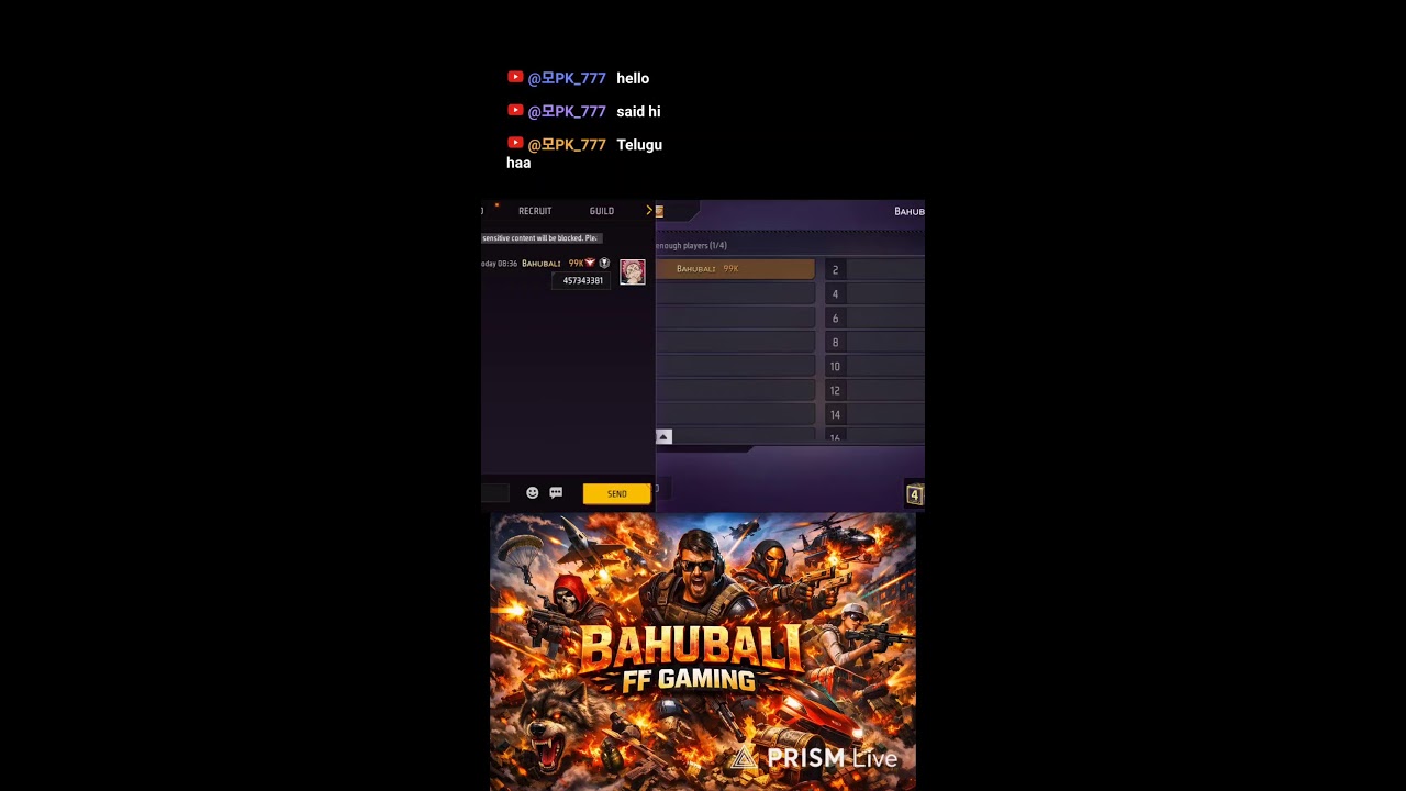 Live streaming of Bahubali FF gaming