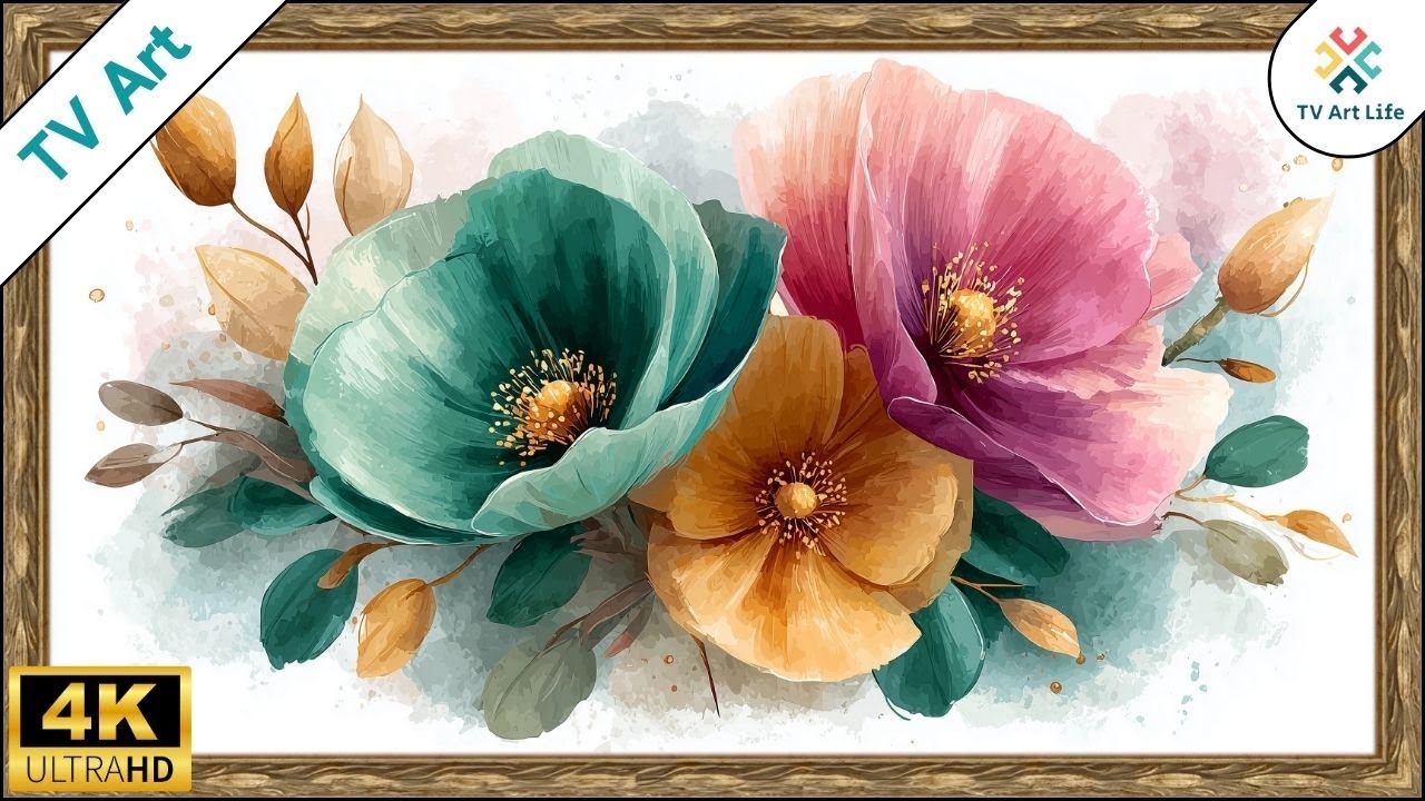 Abstract Spring Flowers Frame TV Art | Pastel Floral Watercolor | 4 Hours