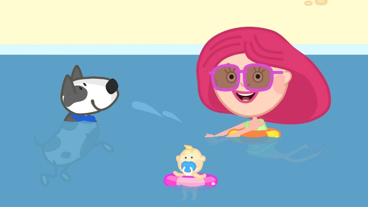 Cartoon mit Smarta und Spotty. Gehen an den Strand. Deutscher Zeichentrickfilm für Kinder.