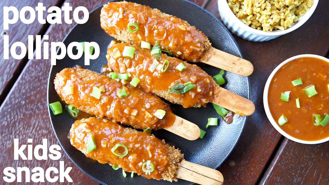 crispy potato lollipop recipe with spicy sauce - kids snack | aloo lollipop with thick sauce