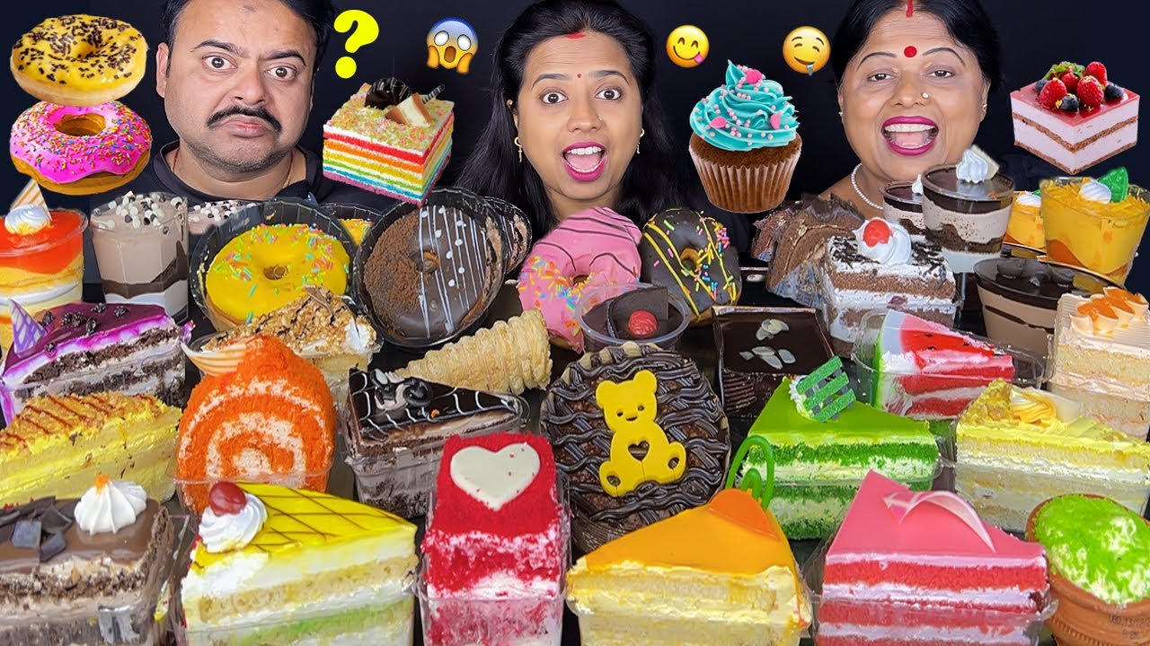 30 PASTRY EATING CHALLENGE MONGINIS vs MIO AMORE vs KRIMZ vs TASTE 'N' BITE CHOCOLATE CAKE MUKBANG