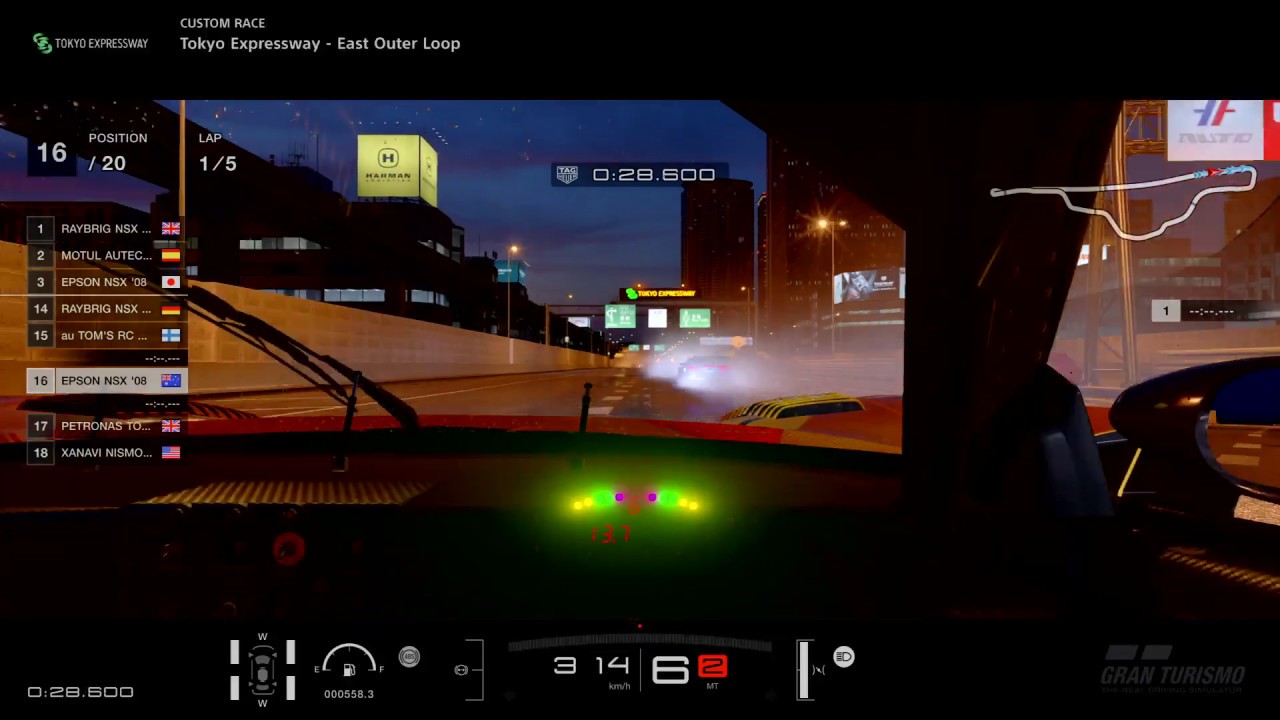 GT SPORT Honda NSX 08 @ Wet Tokyo Outer Loop - cockpit cam