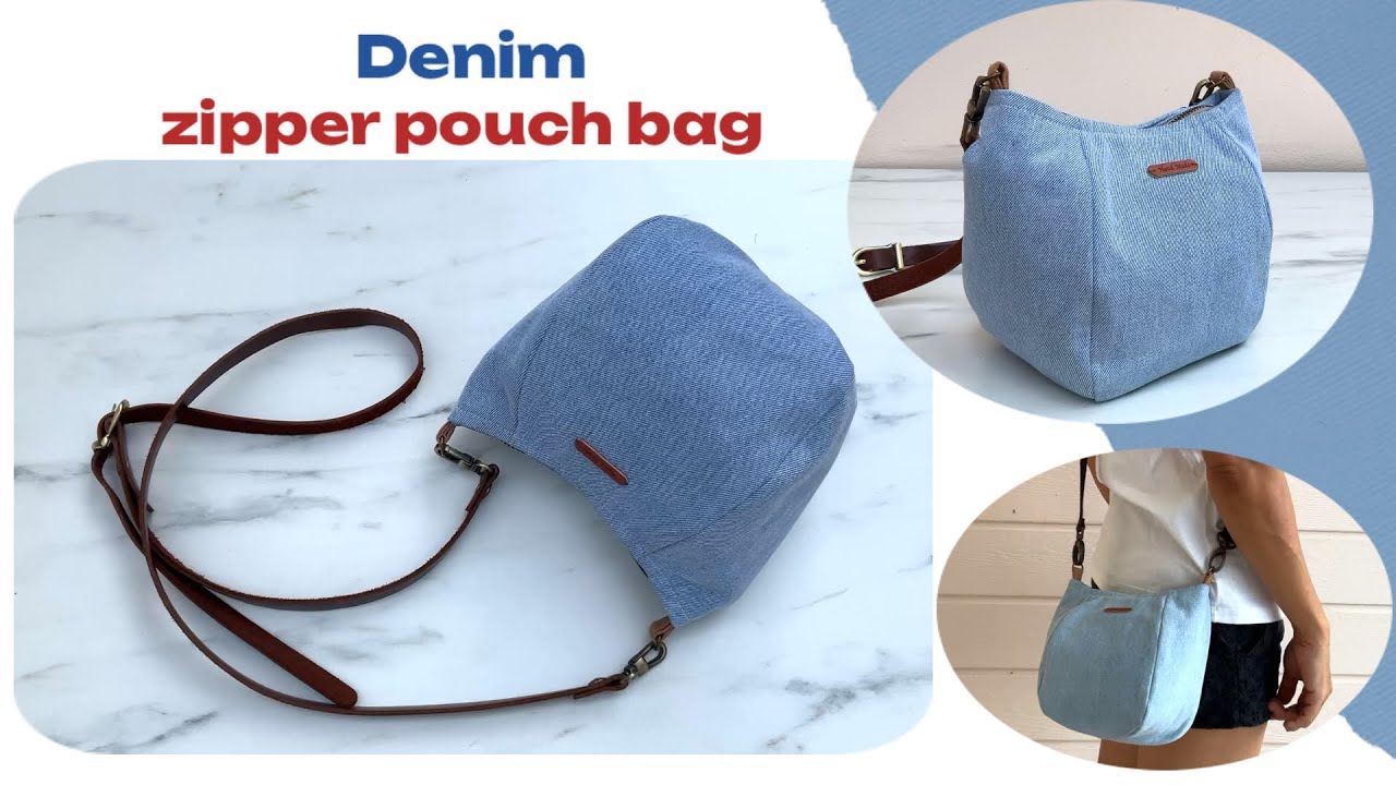how to make small denim zipper pouch bag tutorial from scrap old jeans , diy denim zipper pouch bag